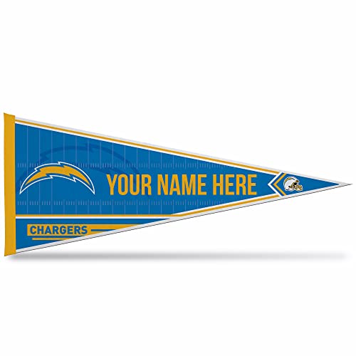 Image of Rico Industries NFL Football Los Angeles Chargers Personalized - Custom 12 inch x 30 inch Soft Felt Pennant - EZ to Hang