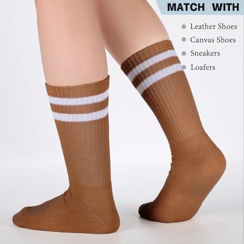 Image of Ultrafun 5 Pairs Striped Crew Socks Cotton Cushioned Athletic Sports Running Socks for Men Women Teens