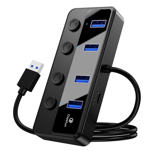 Amazon | Qeefun USB ハブ スイッチ付き 【4×USB-A 】 usb 3.0 ハブ