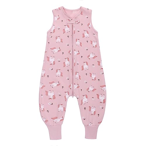 Baby Schlafsack Sommer mit Füßen 0.5 Tog 100% Baumwolle Kinder Sommerschlafsack für Jungen und Mädchen (Rosa, M/1-2T)