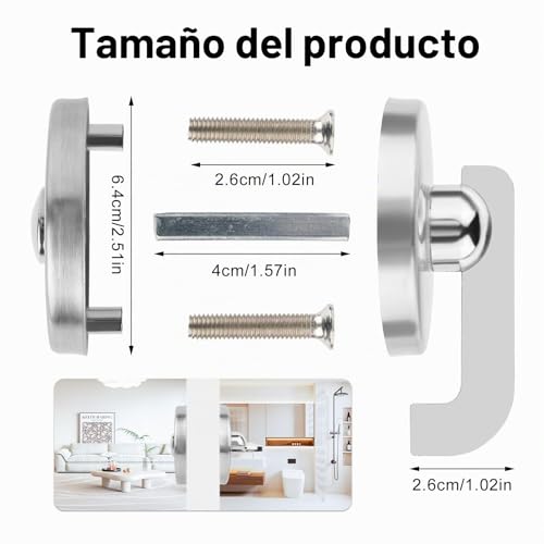 Miniatura 2 de 1 Juego De Pomo Giratorio Cerraduras Puertas, Condena Cerradura De Privacidad Con Pestillo Giratorio, Roseta De Acero Inoxidable Con Indicador De Ocupación Para Puerta Inodoro De Baño
