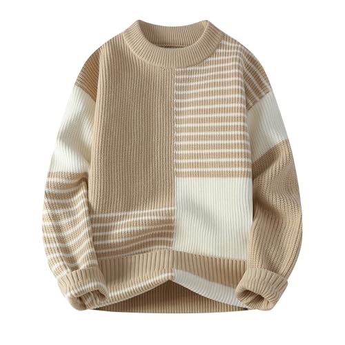 Sweaters for Men Oversize Crewneck Patchwork Lightweight Pullover Casual Trendy Knitwear Jumper Tops Winter Clothes