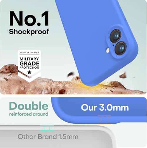 Image of DIZORO Compatible for iPhone 16 Camera Protection Case 6.1, Slim Liquid Silicone 3 Layers Full Covered Soft Gel Rubber Phone Case Protective Cover 6.1 Inch - Azure Blue