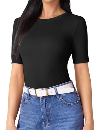 Beluring Women Half Sleeve Shirts Slim Fit Crew Neck Summer Tshirts Basic Tees