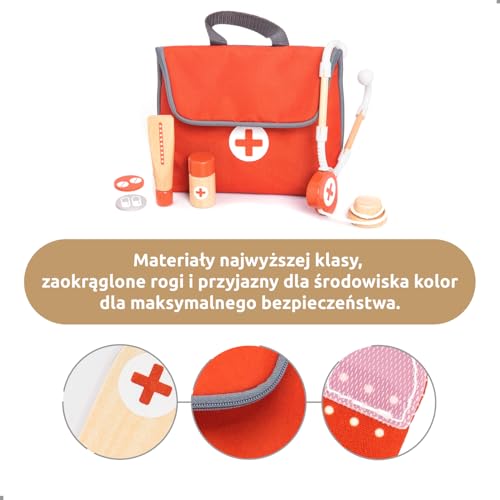 UMU® Mini walizka lekarska dla dzieci, zestaw do zabawy z drewna ze stetoskopem i ciśnieniomierzem, 14-częściowy zestaw medyczny