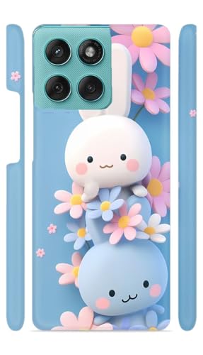 Image of White n Blue Bunny Flowers Designer Printed Hard Back Cover for Motorola Edge 60 Fusion 5G Attractive and Uniquely Crafted Smartphone Case