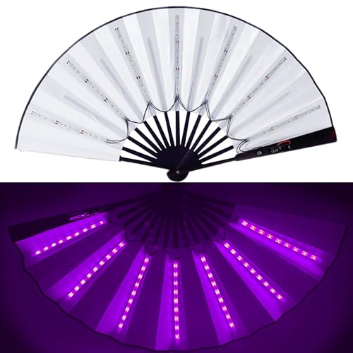 LUKIUP Abanico Plegable Ventilador con LED, Abanico Plegable Para Festivales Abanicos Plegable Grande iluminado Para Fiestas, Discotecas Conciertos Música Festivales