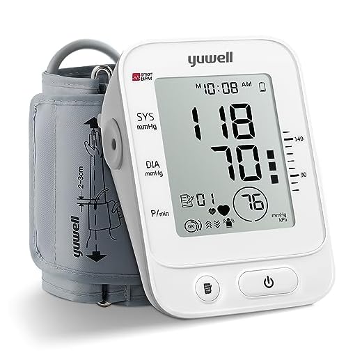 yuwell Blood Pressure Monitor, Extra Large Upper Arm Cuff, Digital BP Machine for Home Use & Pulse Rate Monitoring Meter, Automatic, Large Display, Voice Broadcasting with Power Adapter and Batteries