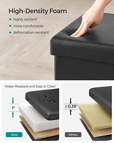 SONGMICS MAZIE Collection - 15 Inches Ottoman with Storage, Footstool, Storage Ottoman, Load 660 lb, for Dorm, Living Room, Bedroom, Synthetic Leather, Black ULSF101