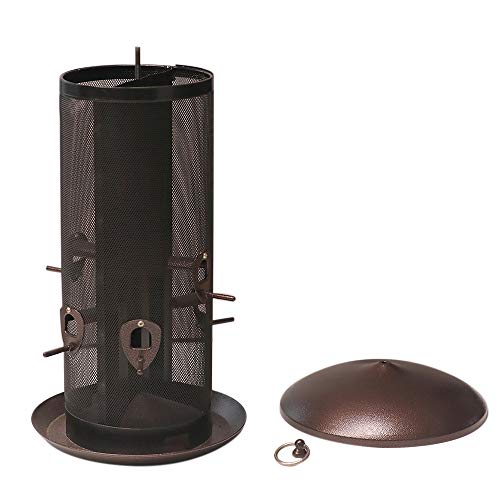 Nature's Rhythm Metal Hopper Bird Feeder, Dual Seed Compartments, 10 Feeding Ports, Holds 10lbs Seed, Attracts Cardinals, Titmice, Nuthatches