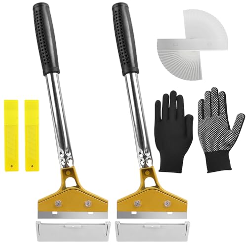 2 Pezzi Raschietto Vetro, Raschietto Muro con Manico Lungo, Raschietto Muro con 20 Lame per Rimuovere Colla, Adesivi e Carta da Parati