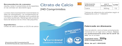 Calciumcitrat 900mg Tabletten von Vitamintrend, 240 vegane Tabletten