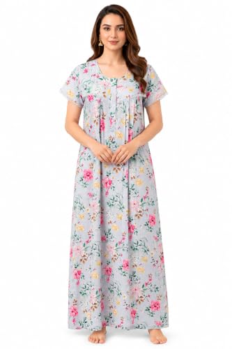 Image of Chikankari Nighty| Nighty for Women Stylish| Night Gown for Women Stylish| All-Over Chikankari Design| Premium Blend Cotton Fabric| Elegant Lace Yoke| Lightweight & Breathable Fabric|