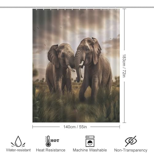 Rideau de douche éléphants en tissu polyester imperméable 140x183cm - 4