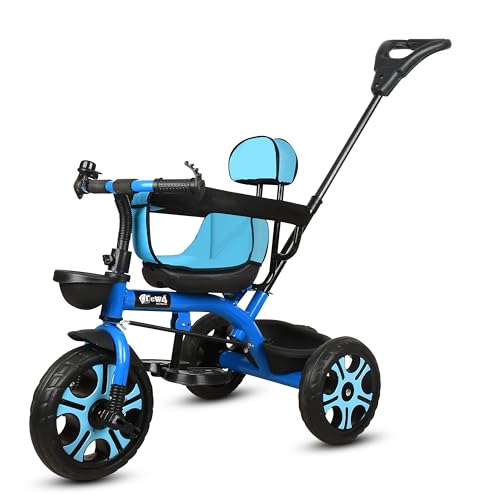 Image of Tricycle 1 Years to 5 Years with Removable Safety Guard and Parental Control Back Side Push Handle with Rubber Tyre for Kid's CR07 (Blue 3)