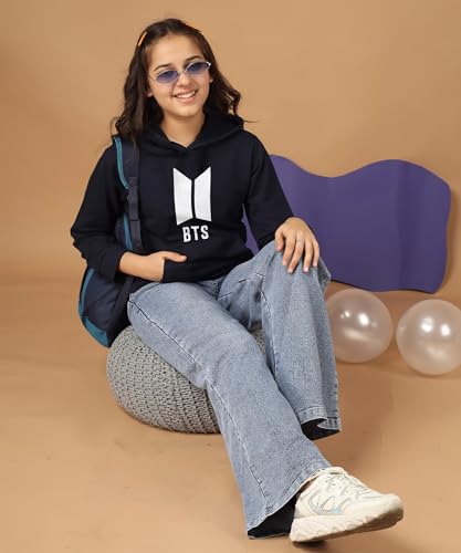 Image of KYDA KIDS Girls Cotton Hooded Sweatshirt | Regular Fit Full Sleeves Winter Wear Hoodies