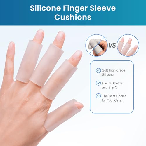 Image of Kimihome 10 PCS Gel Finger Sleeve Protectors - Silicone Finger Sleeves Cushions and Protects - Finger Cots Bandages Provide Relief for Finger Cracking, Corns, Blisters and Calluses Protect (Clear)