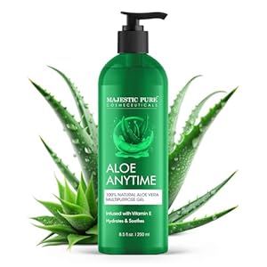 Majestic Pure Aloe Vera Gel for Face and Hair – with vitamin E, Soothes, Moisturizes, & Nourishes Skin & Hair, Soothes Sunburn | 16 fl oz
