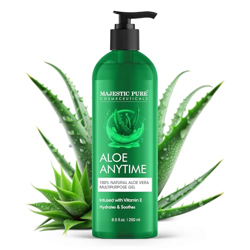 Majestic Pure Aloe Vera Gel for Face and Hair - with vitamin E, Soothes, Moisturizes, & Nourishes Skin & Hair, Soothes Sunburn | 16 fl oz