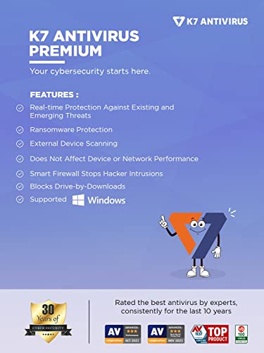 Image of K7 Antivirus Premium 2026 |2 Users, 3 Years | Antivirus, Smart Firewall and Intrusion Detection for Windows Laptop or PC | 2hr Email Delivery