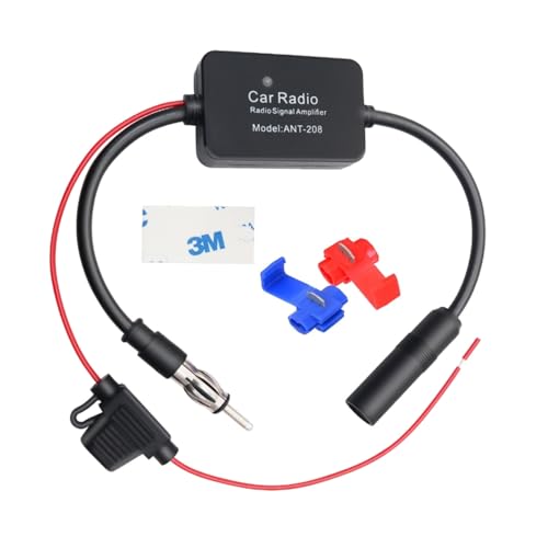 JZK 12V FM DAB+ Car radio stereo antenna signal amplifier, digital radio antenna booster, car antenna amplifier signal booster adapter for truck van suv car media head unit receiver