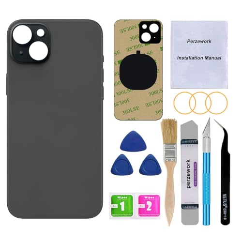 Perzework OEM Rear Back Glass Replacement for iPhone 15 6.1-inches with Reparing Tool Kit and Pre-installed Adhesive (Black)