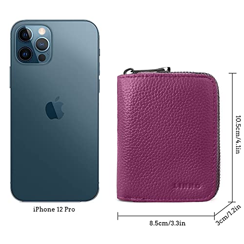 Image of LINNO RFID 20 Card Slots Credit Card Holder Genuine Leather Small Card Case for Women or Men Accordion Wallet with Zipper, Purple,