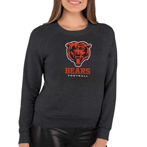 Team Fan Apparel Women's NFL Ultimate Fan Logo Slouchy Crewneck -Tagless Fleece Lightweight Pullover - Officially Licensed (Chicago Bears - Charcoal, Large)