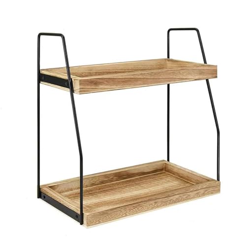 XUDREZ Coffee Station Organizer for Countertop, 2 Tier Coffee Bar Accessories Organizer, Condiment Storage, Wooden Kitchen Counter Shelf for Bathroom, Kitchen, Office