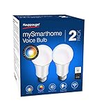 Fassung (Sockel): E27 Hauppauge 01654 mySmarthome Voice Bulb (WiFi LED RGB-w smart Lampe E27 8W 800lm, Sprachsteuer. komp. Amazon Alexa, Echo, Dot, Google Home, Helligkeit, Farbe steuerb. via APP)