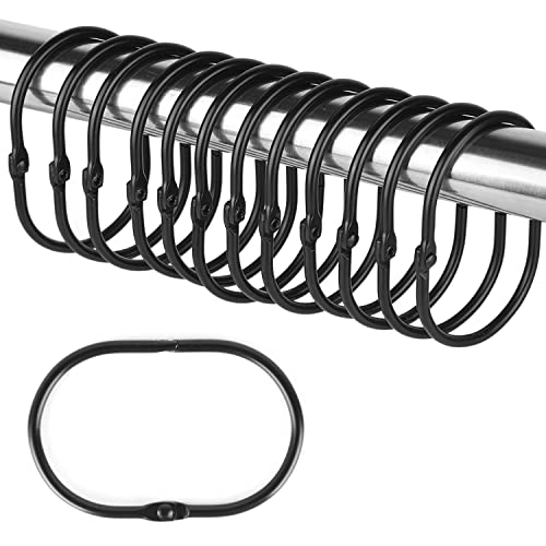 Shower Curtain Rings,24 Pcs Rustproof Metal Shower Hooks for Shower Curtain,Glide Smoothly Oval Shower Rings for Curtain,Shower Curtain Rings for Bathroom Shower Rod,Snap Joint Design (Black)