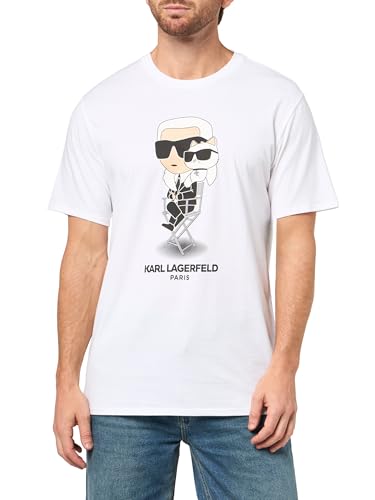 KARL LAGERFELD Men's Crewneck Short Sleeve Graphic Design T-Shirt, Optic White, X-Large