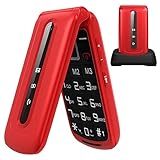 Téléphone Portable Senior Débloqué avec Grandes Touches pour Personnes âgées | Écran de 2,4'|Bouton SOS | Radio FM | Haut-Parleur de Boîte | Batterie 1000mAh | Lampe Torche et Station de Charge -Rouge
