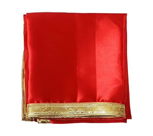 Image of Mandir Pooja Cloth, Pooja Satin Cloth 1 Meter Each red & Yellow, Pooja kapda for Goddess Saraswati /Durga, Pooja chowki aasan kapda, mandir ka kapda