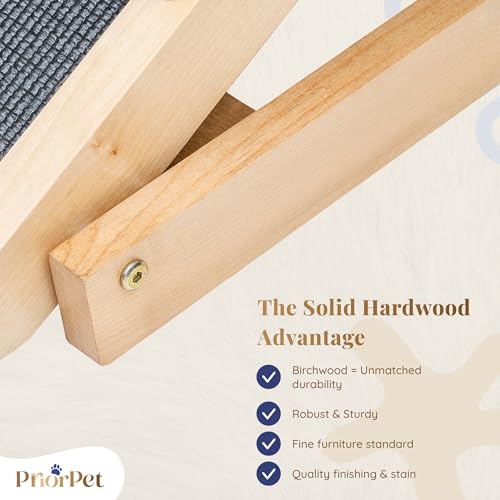 Dog Ramp for Bed with Safety Rails for High Beds up to 37" – Extra Wide 19.5" Adjustable Dog Bed Ramp for Large Dogs up to 200 lbs – Solid Birchwood, Non-Slip Rubber Surface, Foldable Design – Natural by PRIORPET - Image 9