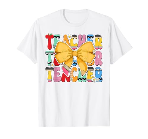 Teacher Pencil Coquette Bow Funny Back to School Teacher T-Shirt