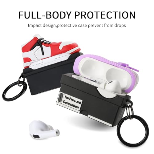 Image of [2Pack] Gedicht for Apple Airpods Pro Case Cover, Cute Cartoon Shoe Box Soft Silicone Protective Cases for AirPods Pro 1st Generation Case with Keychain for Women Men, Red+Purple