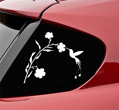 Slap-Art Hummingbird and Flower Silhouette Vinyl Decal Sticker White