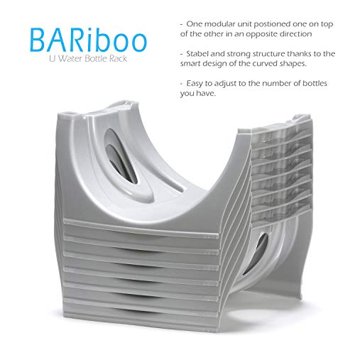 Bariboo Stackable Water Bottle Storage Rack Best Water Jugs 5 Gallon Organizer. Jug Holder for Kitchen, Cabinet and Office Organizing. Reinforced Polypropylene (Silver, 3 Plus Shelf) by Bariboo - Used condition - Image 4
