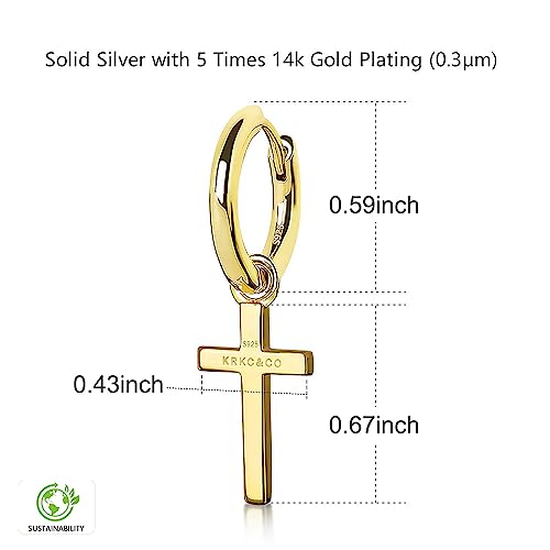 Krkc&Co Gold Hoop Earrings For Men, Sterling Silver Cross Earrings, Dangle Earrings, Hypoallergenic Urban Street-Wear 15Mm Round Gold Hoop Hinged Hanging Earrings #TOP1