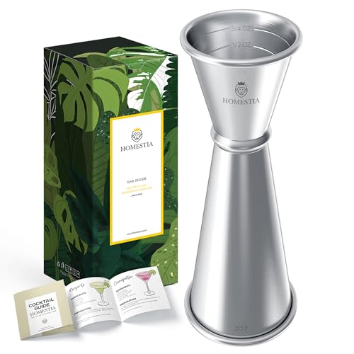 Homestia Premium Japanese Cocktail Jigger - 2 OZ 1 OZ Double Bartending Jigger, Shot Measure Jiggers, 304 Stainless Steel with Measurements - Bar Jigger Bartender Tool Accessories - Silver