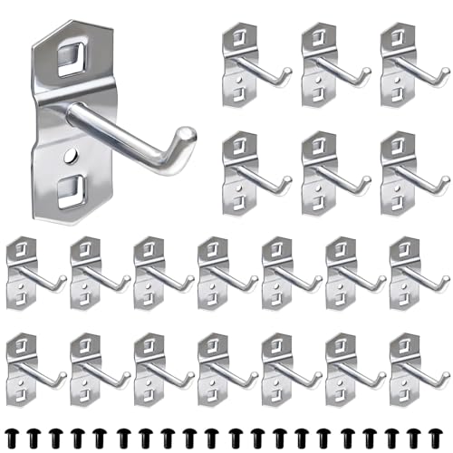 GWBPES 20 Stück Supermarkt Regal Haken Lochwand Haken Werkzeugwand Hakens mit 20 Sicherungsstiften Lochwandhaken Werkzeughalter Lochwand für Werkstatt Garage Lochplatten (50mm)