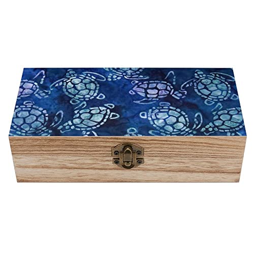 Caja de madera azul de tortuga marina con tapa, cajas de almacenamiento, organizar, caja de joyería, cajas decorativas para mujeres y hombres