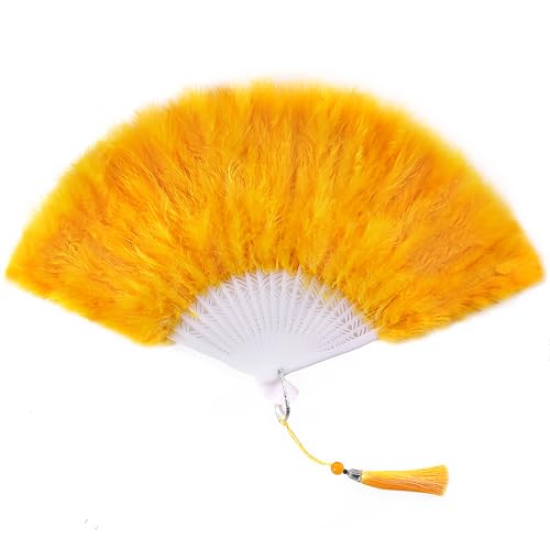 SOGUGOM Gold Hand Feather Fan Foldable