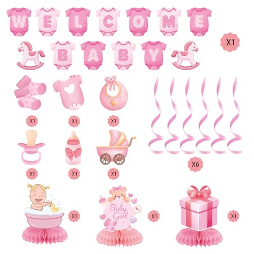 Image of Baby Shower Decorations for Girl- Baby Shower Banner Pink Paper Welcome Baby Banner Welcome Baby Sign