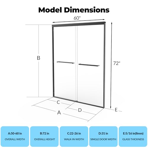 Image of 56-60 inch W x 72 inch H Double Sliding Shower Door, 8mm Tempered Glass with Easy-Clean Coating, Smooth Rollers & Aluminum Frame, for Bathtub /Shower Enclosure, Matte Black