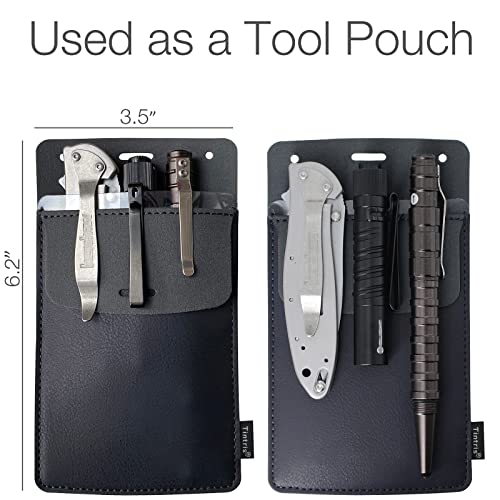 Tintris Pocket Protector, 3 Pack Leather Pen Pencil Holder Pouch Organizer For Men Pocket Shirt Lab Coat Small Tools, Designed With A Lanyard & An Extra Back Pocket, Thick Pu Leather, Navy #TOP4