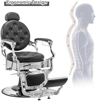 Winado Heavy Duty Vintage Recline Barber Chair Hydraulic with Headrest, Supports up to 700lbs & 360°Rotatable, Professional Salon Beauty Spa Shampoo Equipment (Button Style)