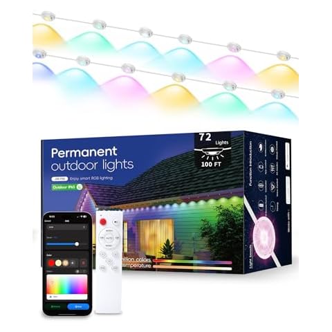 YINGWOND Permanent Christmas Lights Outdoor Pro,100ft with 72 LED Lights for Daily and Holiday,IP65 Waterproof RGB Smart Eave Lights,49 Scene Modes,DIY Mode,House Outdoor Lights Work with Alexa,Google Cover