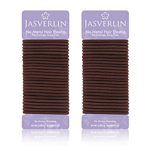JASVERLIN Elastic Hair Ties Ponytail Holders for Thick Texture Women Girls Men Non-Slip Breakage Damage Tangle Free Hair Accessories 4mm 50 Pieces (Auburn)